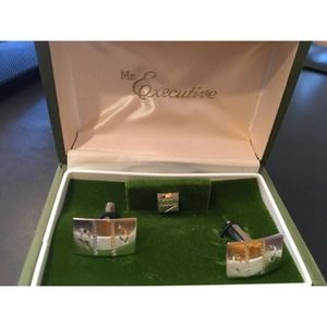 Mr Executive (Mr X) Silver Tone Cufflink and Tie Clip Set. IOB